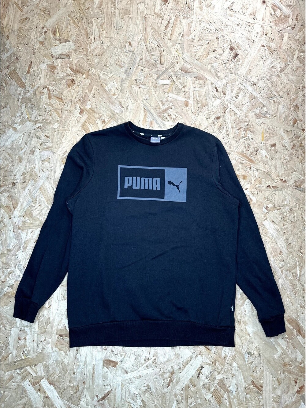 Puma Crewneck Sweatshirt Mens Large Black Fleece Graphic Logo Pullover